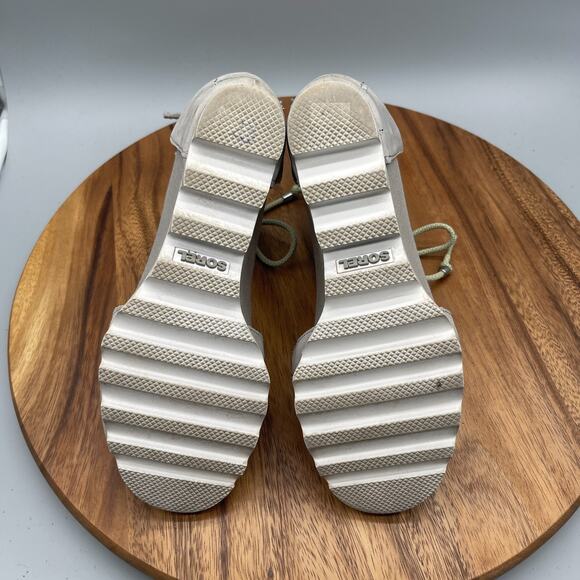 Sorel Joanie Sandals Womens Size 9 Gray Leather Peep Toe Wedge Casual Comfort - Picture 7 of 8